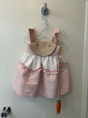 Pink Gingham Bunny Applique Girls' Casual Dress